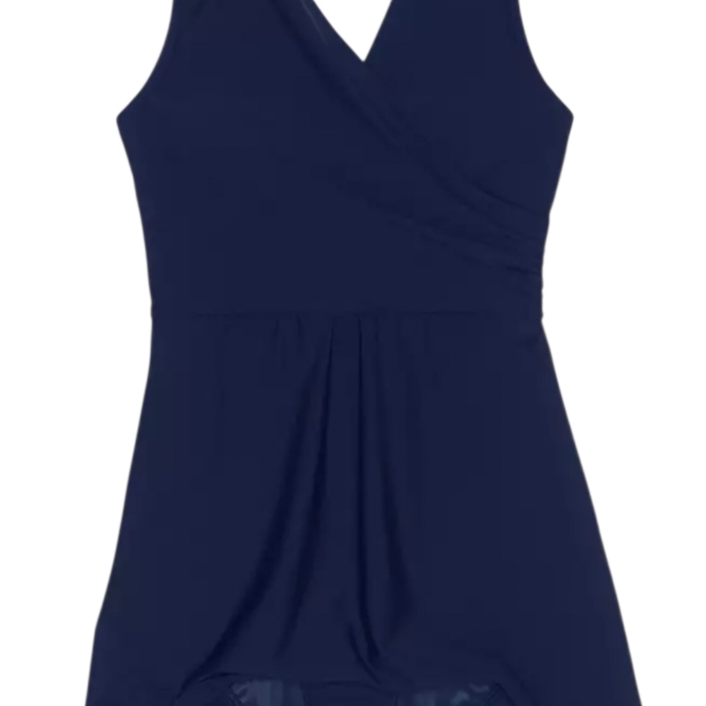 Lands' End Swimsuit Size 16 Blue Tummy Control Faux Surplice Wrap - Picture 4 of 12